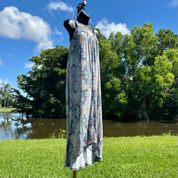 Cynthia Rowley Paisley Soft Maxi Dress ShelfBra Adjustable Spaghetti Strap Small - Picture 1 of 11